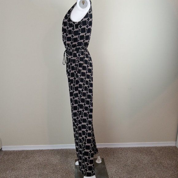 En Focus Women's Halter Neck Jumpsuit Size 8 Black White Stretch Geometric Print - Picture 4 of 8